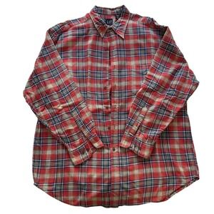 Vintage 90s Gap Flannel Shirt Red Plaid Grunge Button Down Cotton Mens 2XL Plus